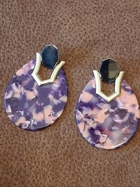 Paparazzi Purple And Pink Resin Drop Earrings with Geometric Accent